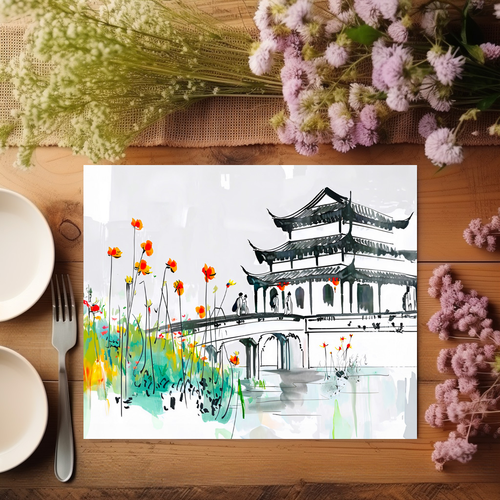 raxxa Premium-Tischset: Chinese Temple by a Flowering Pond – Image 3