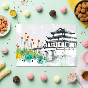 raxxa Premium-Tischset: Chinese Temple by a Flowering Pond
