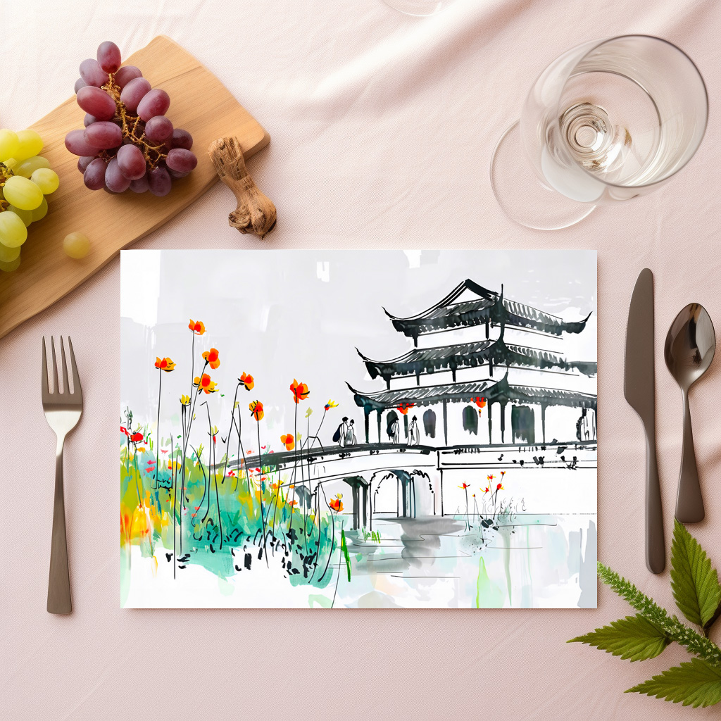 raxxa Premium-Tischset: Chinese Temple by a Flowering Pond – Image 2