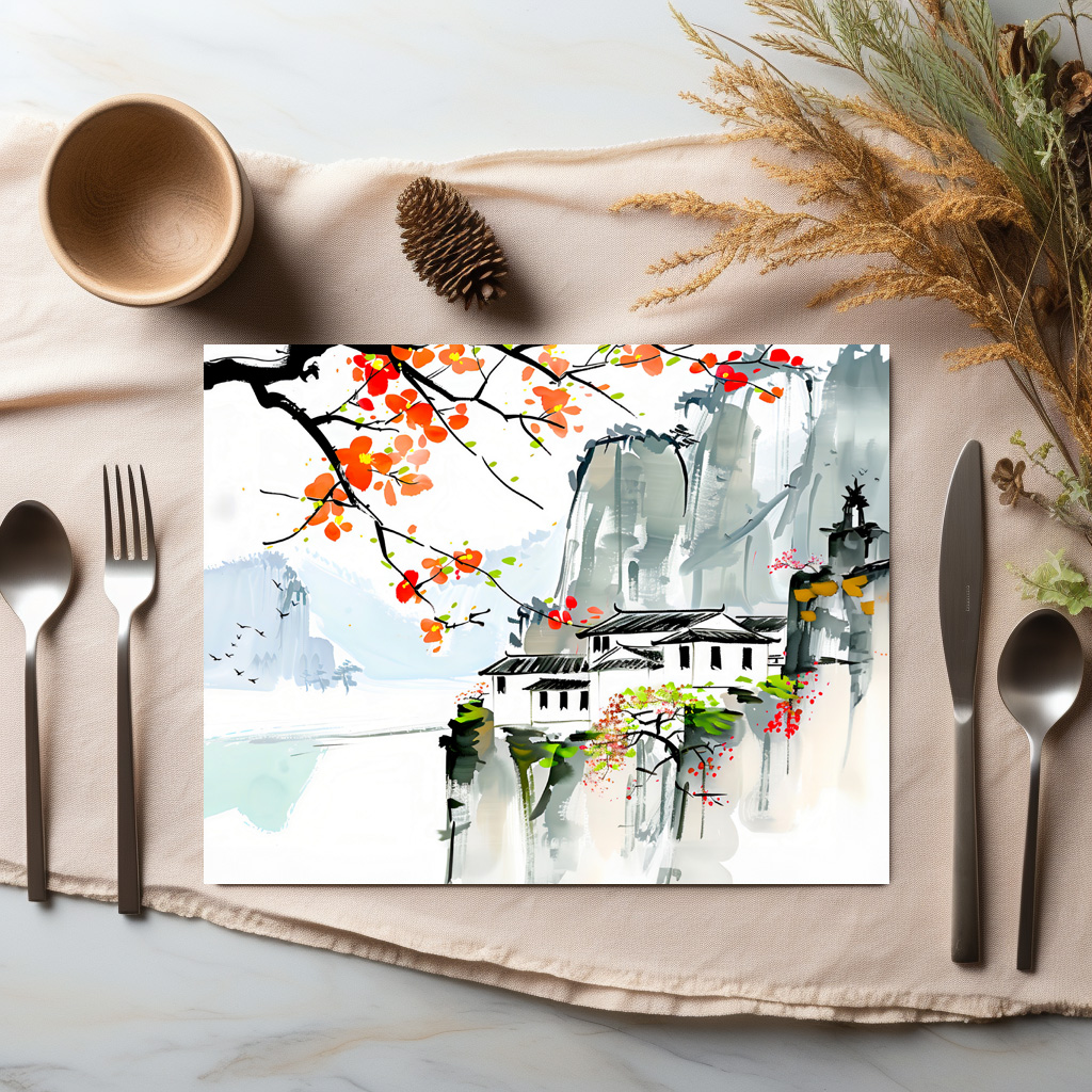 raxxa Premium-Tischset: Chinese Springtime in a Mountain Village - immagine 3