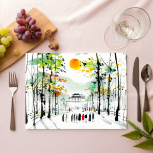 raxxa Premium-Tischset: Chinese Temple Between Trees at Sunset