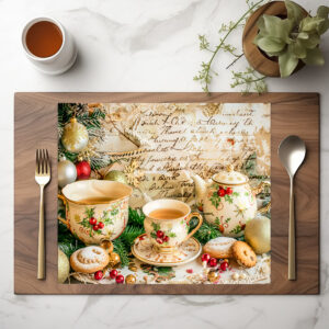 raxxa Premium-Tischset: Christmas Teapot Set with Pine Green and Ornaments