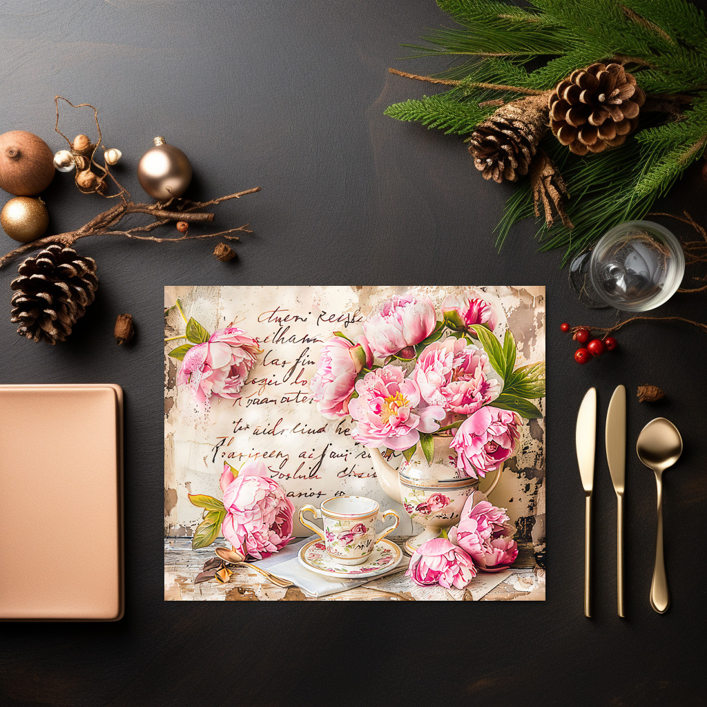 raxxa Premium-Tischset: Peonies with Tea Cup and Vintage Touch – Bild 3