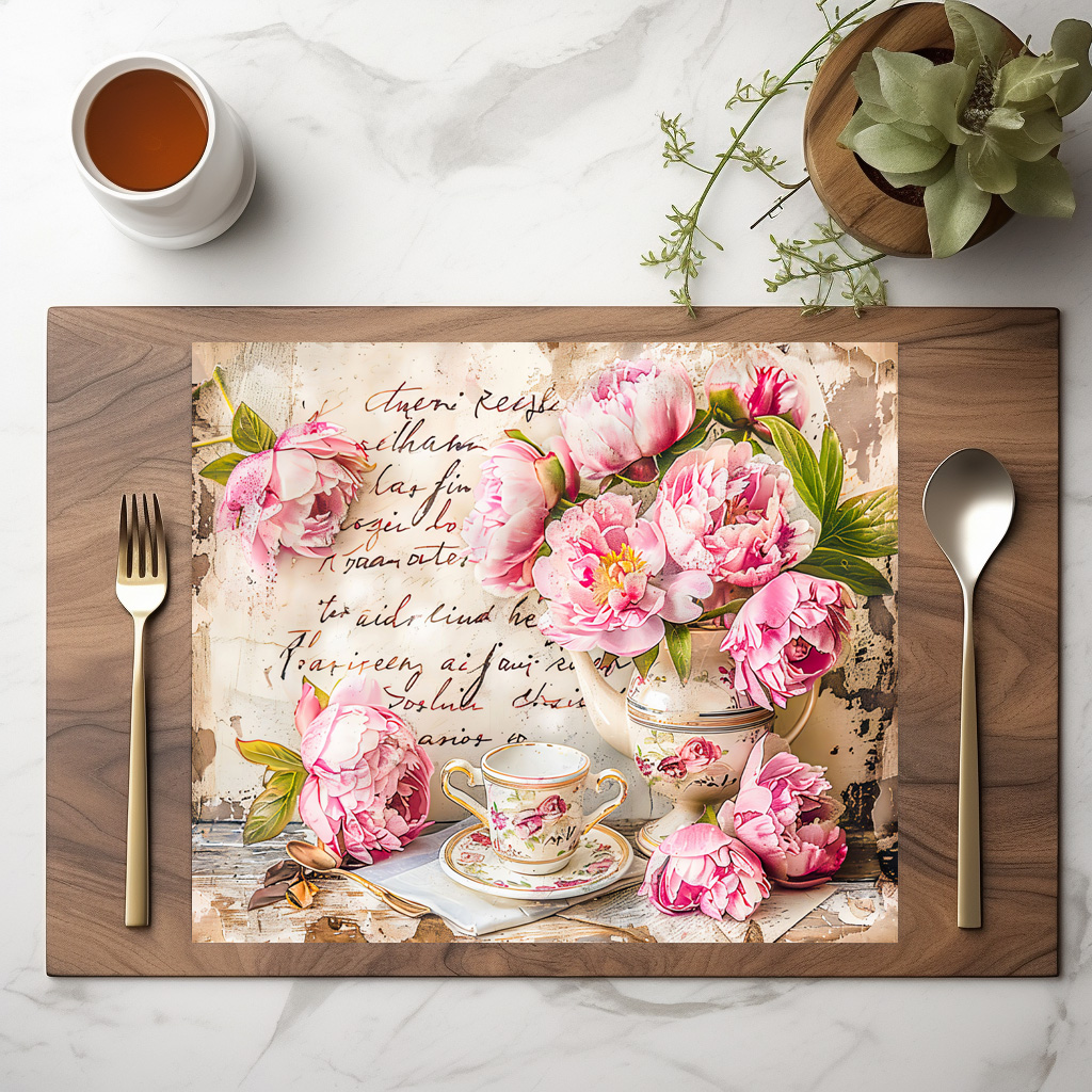 raxxa Premium-Tischset: Peonies with Tea Cup and Vintage Touch – Bild 2