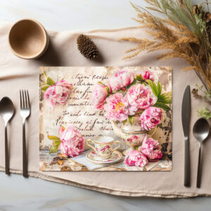 raxxa Premium-Tischset: Peonies with Tea Cup and Vintage Touch