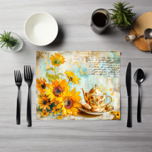 raxxa Premium-Tischset: Sunflower with Antique Coffee Pot and Fantasy Script