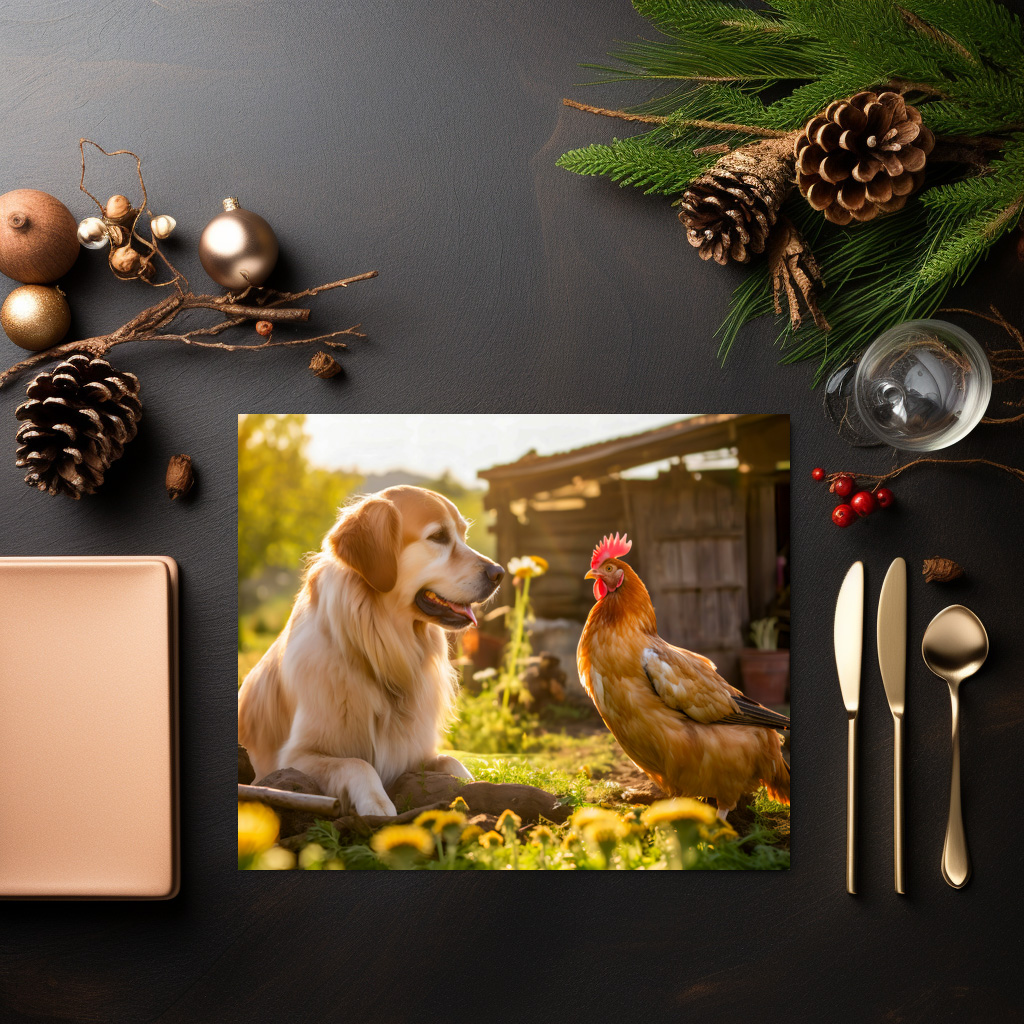 raxxa Premium-Tischset: Sunny Day Buddies- Labrador and Hen Bask in Garden Salad Bed - Imagen 2
