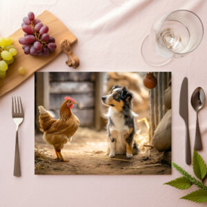 raxxa Premium-Tischset: Small Shepherd Dog and Chicken in the Henhouse