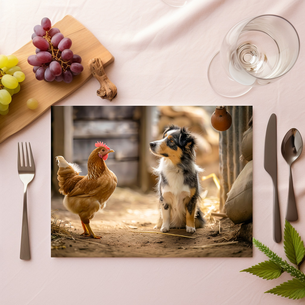 raxxa Premium-Tischset: Small Shepherd Dog and Chicken in the Henhouse