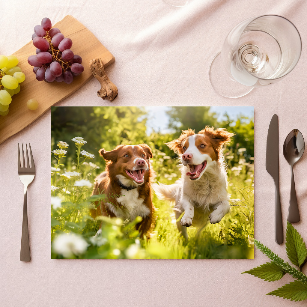 raxxa Premium-Tischset: Summer Sprint- Two Dogs Frolicking in Herb-Filled Meadow - Image 2
