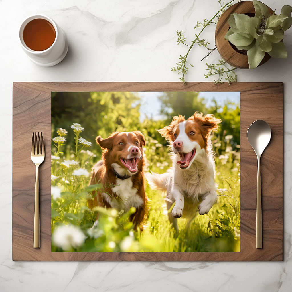 raxxa Premium-Tischset: Summer Sprint- Two Dogs Frolicking in Herb-Filled Meadow