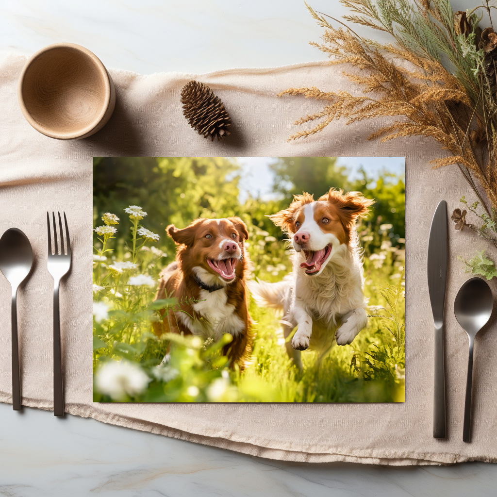 raxxa Premium-Tischset: Summer Sprint- Two Dogs Frolicking in Herb-Filled Meadow - Image 3