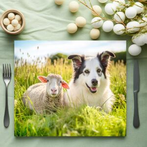 raxxa Premium-Tischset: Shepherd Dog and Sheep Resting Together in Meadow