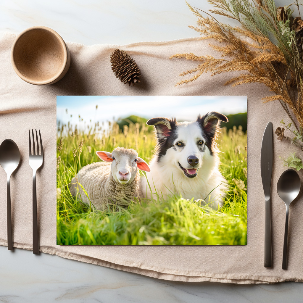 raxxa Premium-Tischset: Shepherd Dog and Sheep Resting Together in Meadow - immagine 2