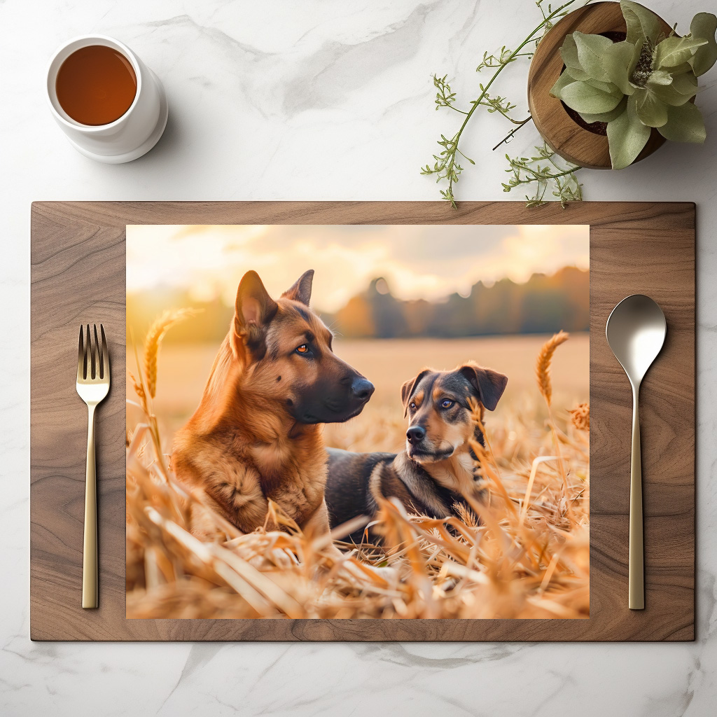 raxxa Premium-Tischset: German Shepherd and Canine Pal Sit in Wheat Field - Imagen 2