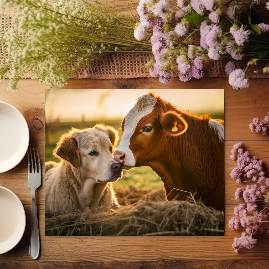 raxxa Premium-Tischset: Farm Friends Labrador and Cow Enjoying Summer Days - immagine 3