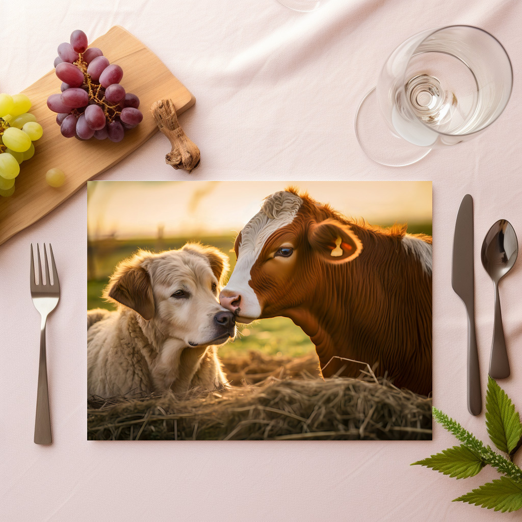 raxxa Premium-Tischset: Farm Friends Labrador and Cow Enjoying Summer Days - immagine 2