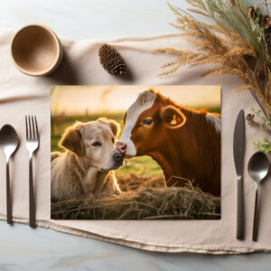 raxxa Premium-Tischset: Farm Friends Labrador and Cow Enjoying Summer Days