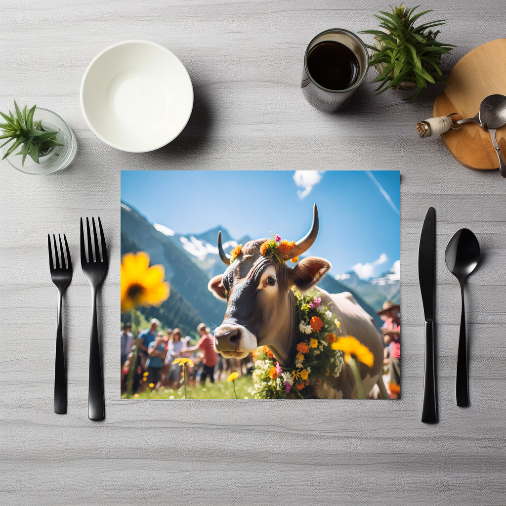 raxxa Premium-Tischset: Festive Cow with Flowers at Alpine Event - immagine 3