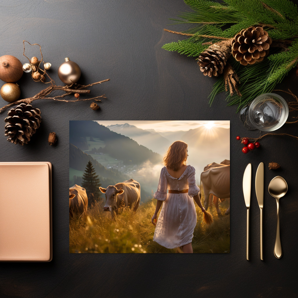 raxxa Premium-Tischset: Woman with Cows in Sunset Pasture - Image 2