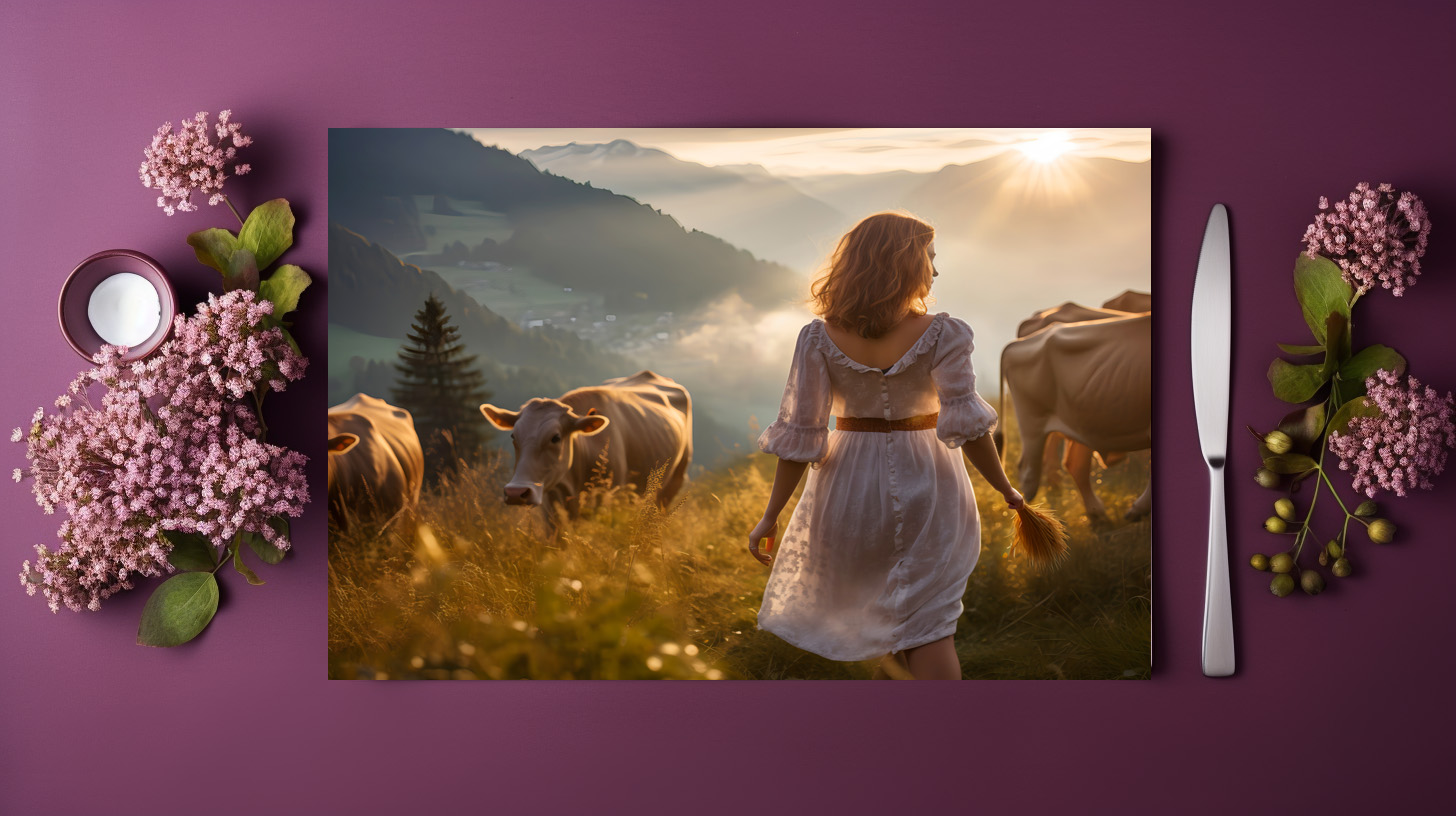 raxxa Premium-Tischset: Woman with Cows in Sunset Pasture - Image 3
