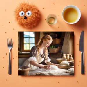 raxxa Premium-Tischset: Woman Kneading Dough in Rustic Kitchen