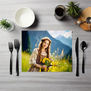 raxxa Premium-Tischset: Woman in Traditional Dress with Wildflowers
