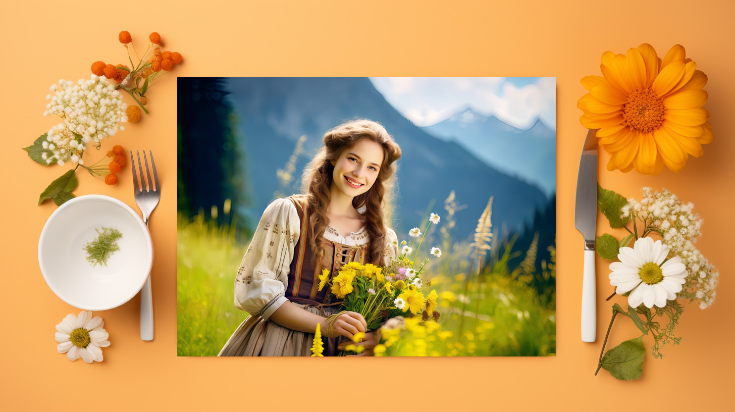 raxxa Premium-Tischset: Woman in Traditional Dress with Wildflowers – Bild 3