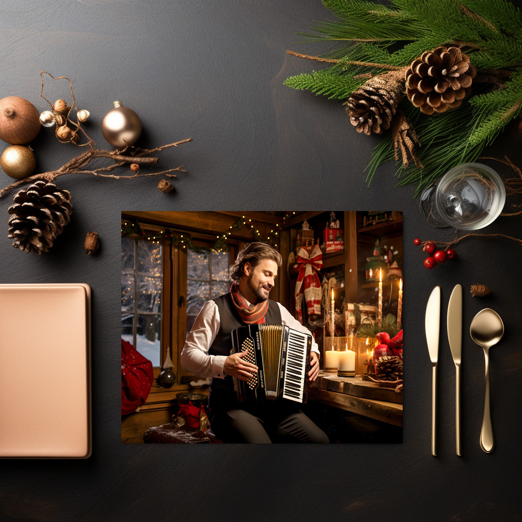raxxa Premium-Tischset: Accordion Player in Cozy Christmas Cabin - Imagen 3