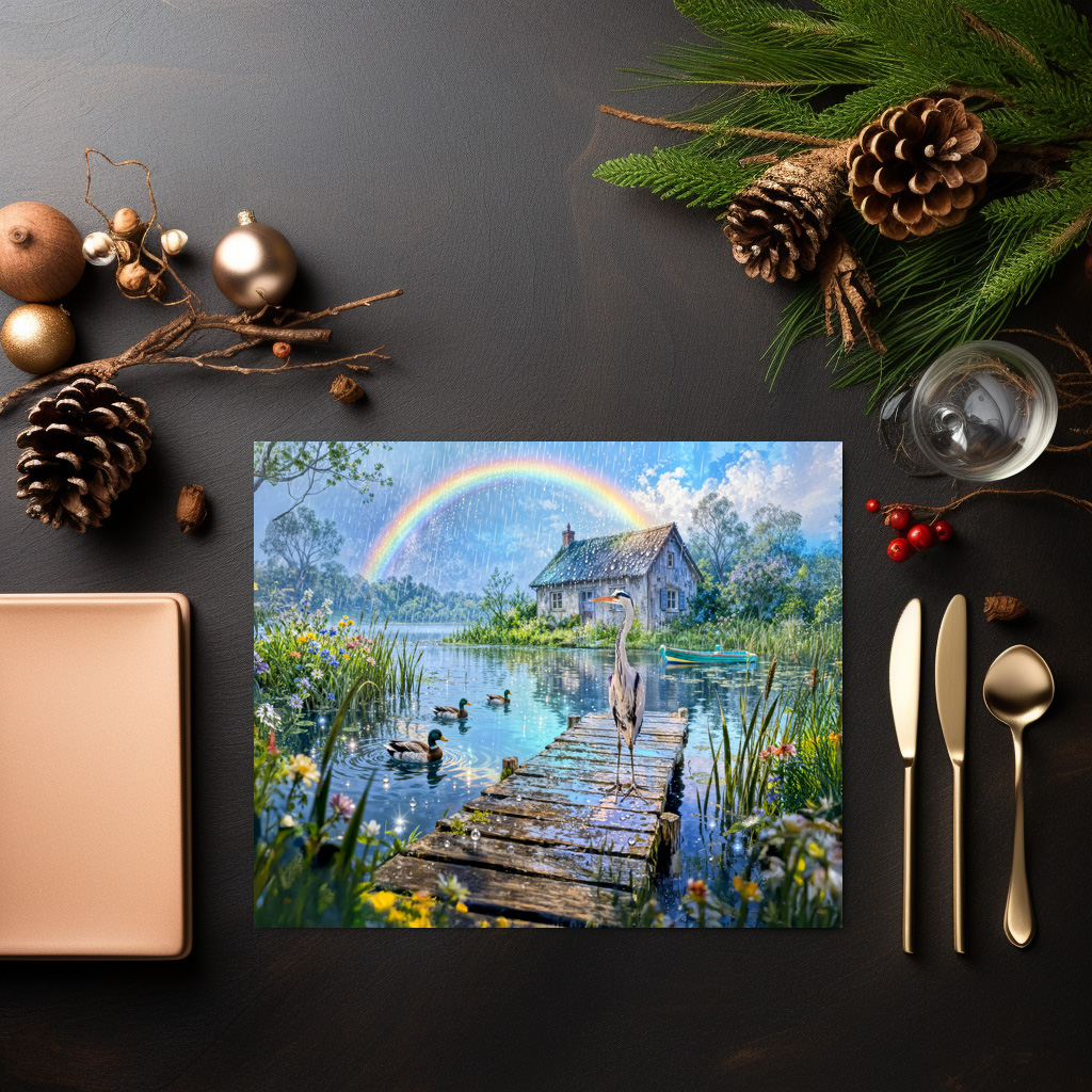 raxxa Premium-Tischset: Rainbow Cottage with Ducks, Heron and Forest Stream - immagine 2