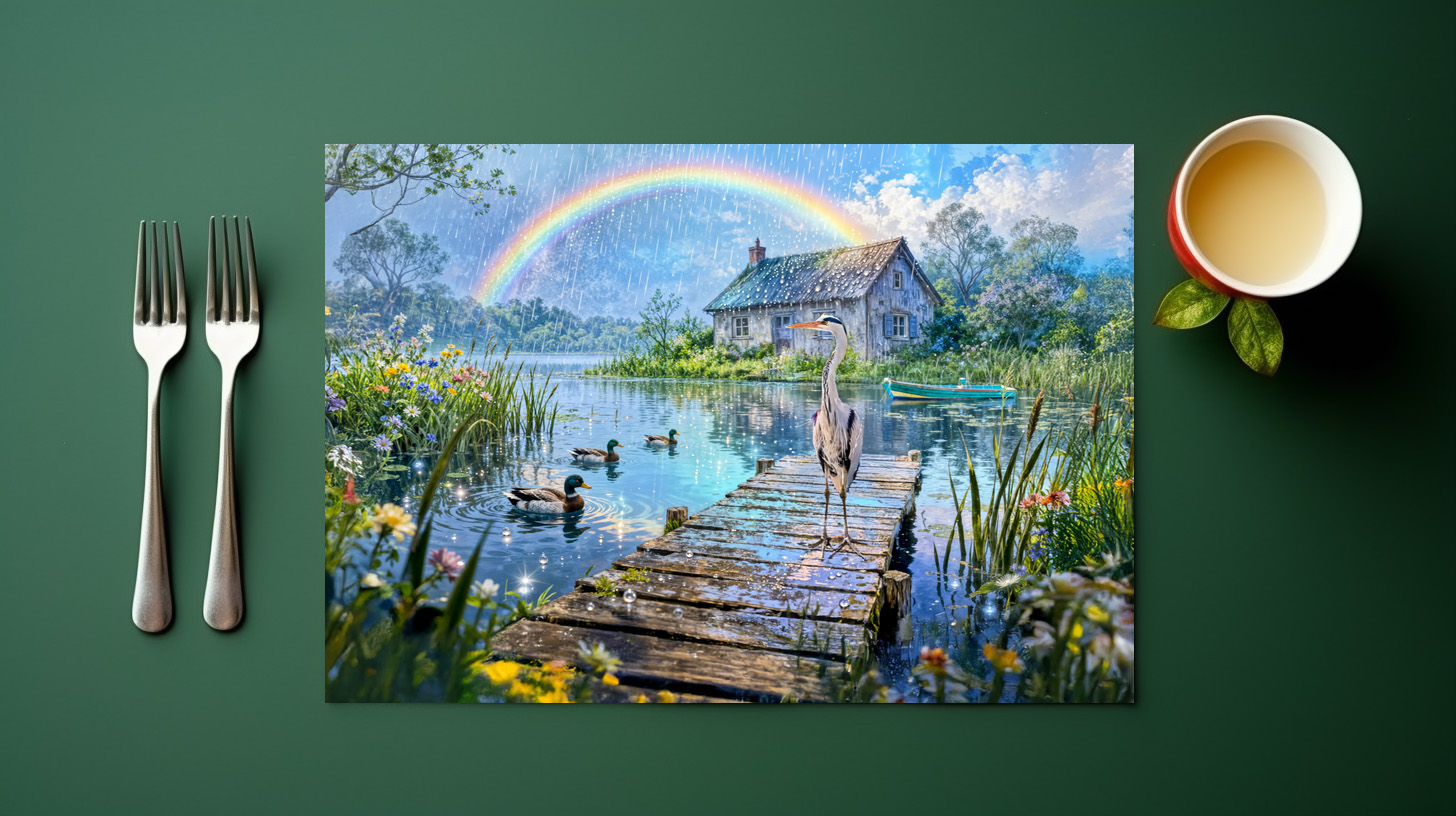 raxxa Premium-Tischset: Rainbow Cottage with Ducks, Heron and Forest Stream - immagine 3