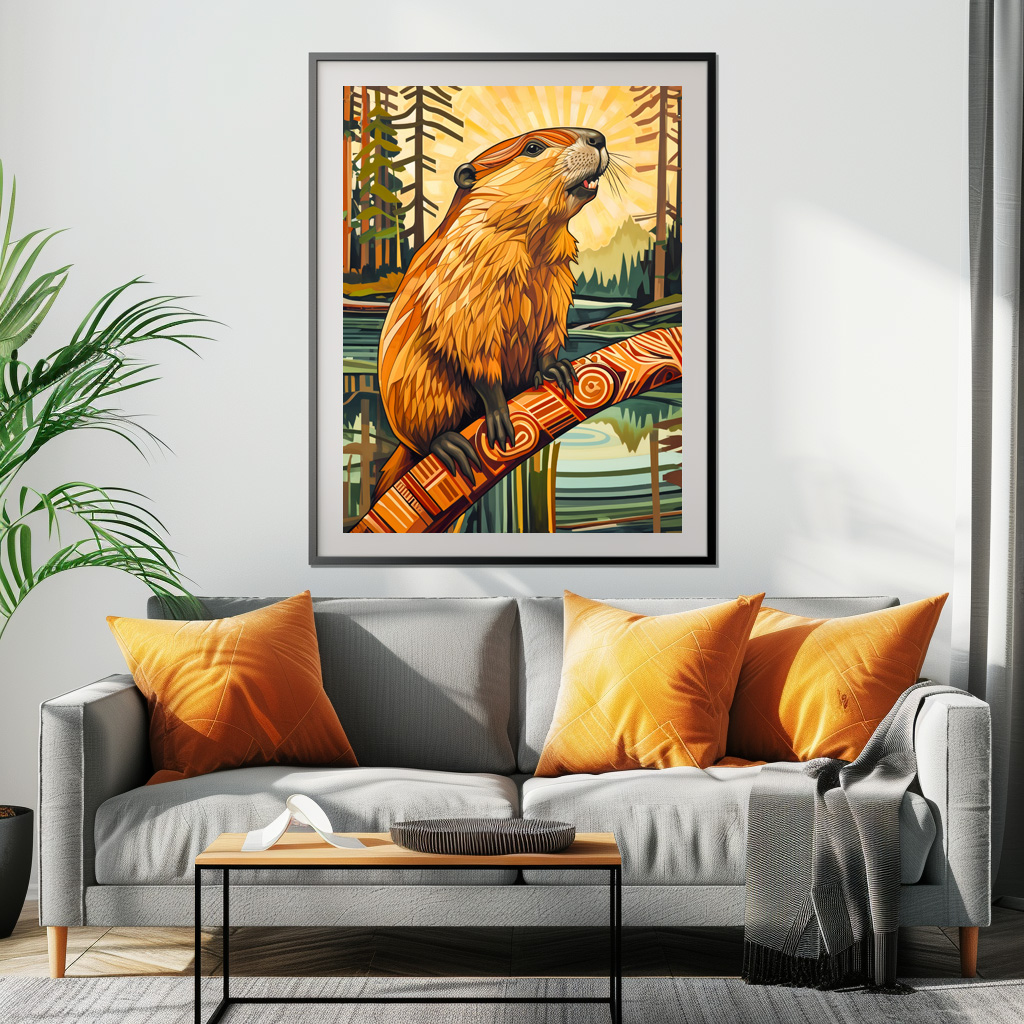 Poster: Beaver Totem – Builder in Deco Style