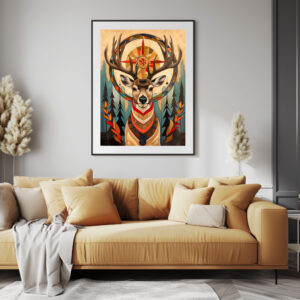 Poster: Deer Totem – Graceful Art Deco Spirit