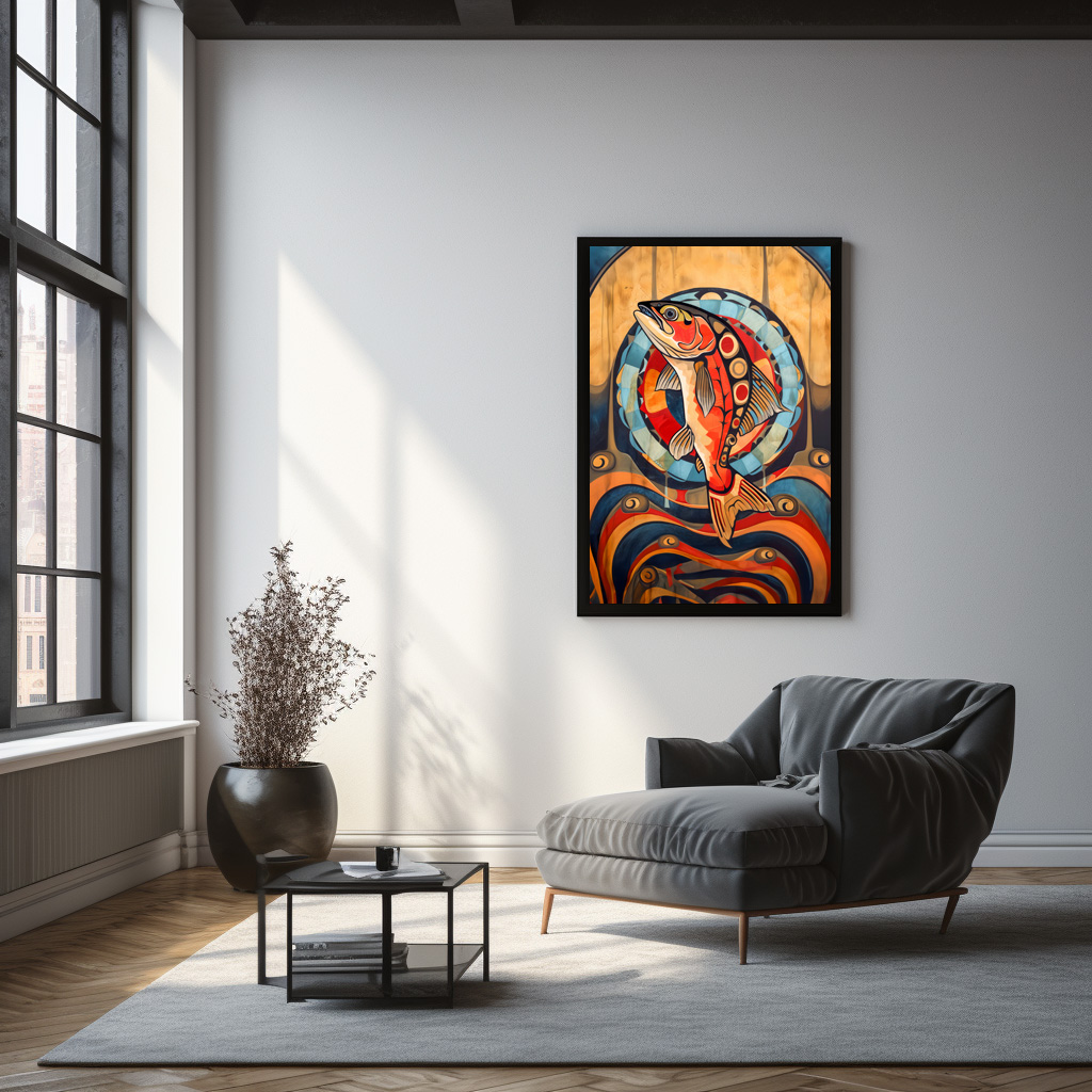 Poster: Salmon Totem – Journey in Deco Style - Image 2