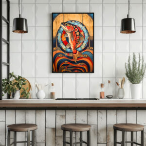 Poster: Salmon Totem – Journey in Deco Style