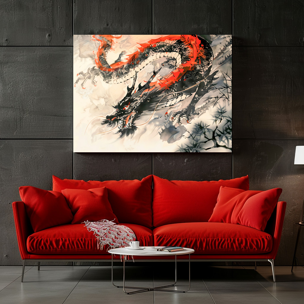Poster: Chinese Watercolor Red Dragon Power