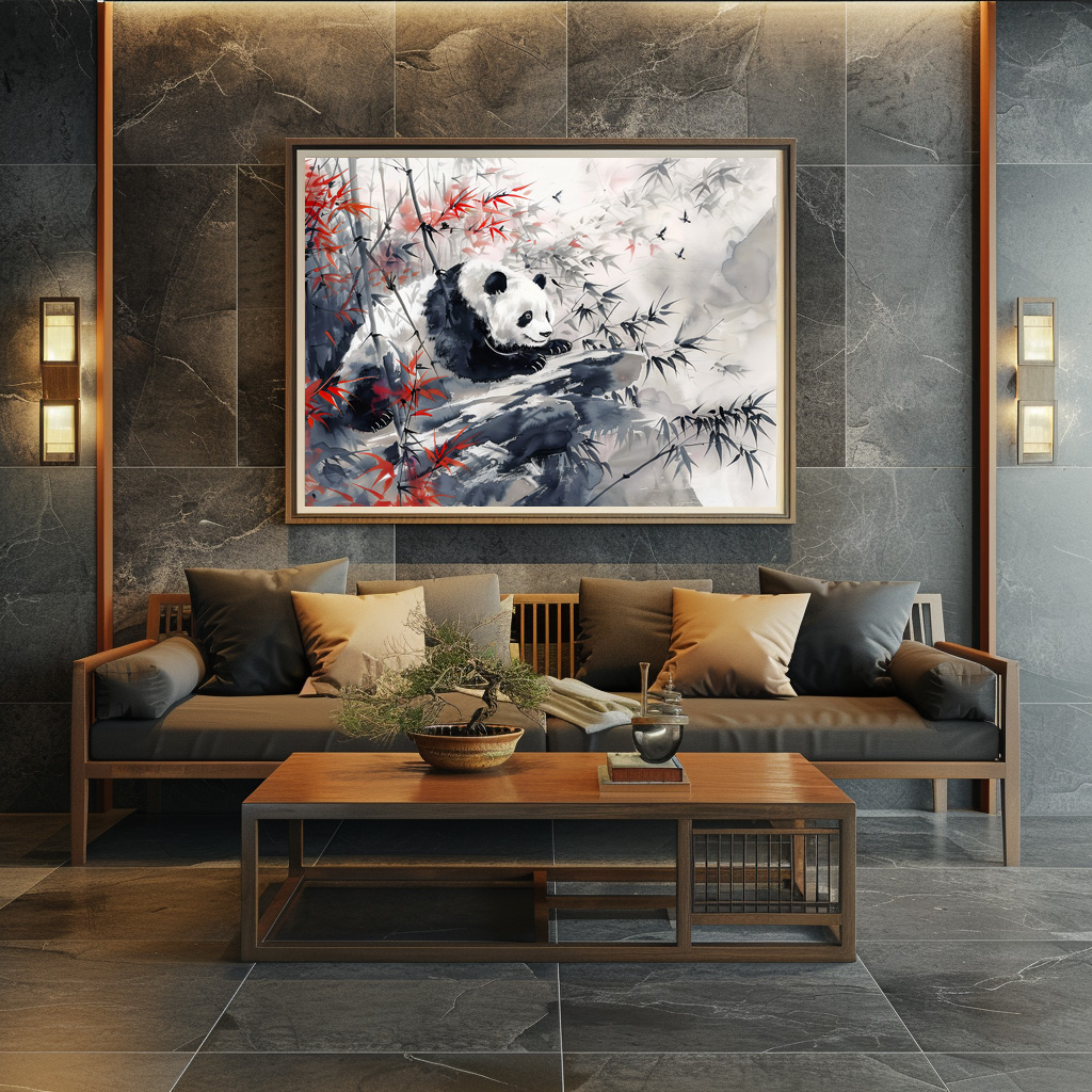 Poster: Chinese Watercolor Panda and Bamboo - Image 2