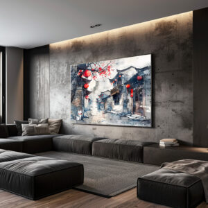 Poster: Chinese Watercolor Lantern-Lit Old Town