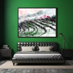 Poster: Chinese Watercolor Serene Rice Terraces