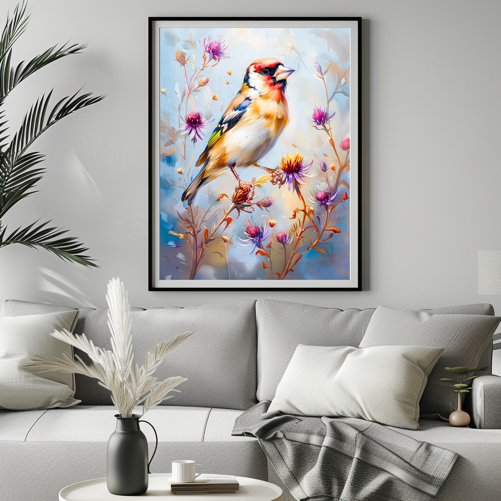Poster: Goldfinch in Flight, Impressionist Style