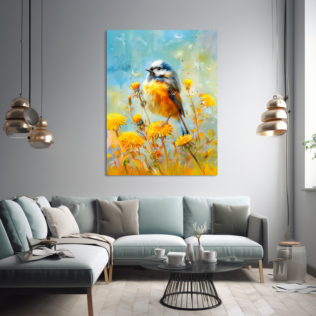 Poster: Eurasian Blue Tit in Impressionistic Landscape - immagine 2