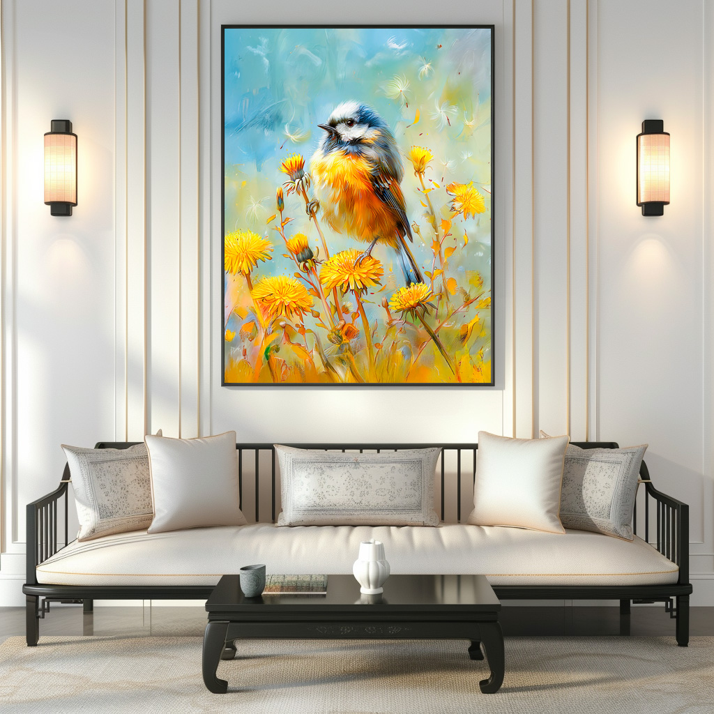 Poster: Eurasian Blue Tit in Impressionistic Landscape