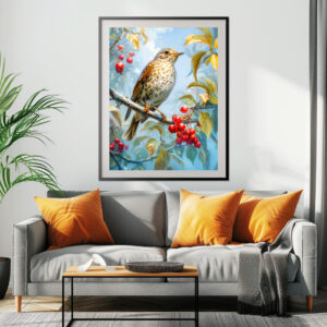 Poster: Fieldfare in Winter Landscape Impressionist Art