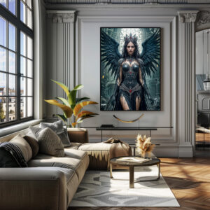 Poster: Gothic Black Angel in Ancient Hall