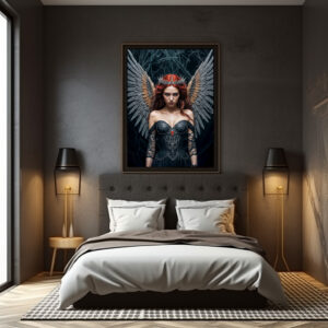 Poster: Majestic Dark Angel with Golden Wings