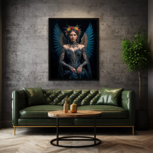 Poster: Dark Angel with Crown and Roses
