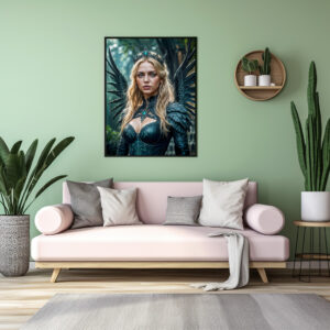 Poster: Golden-Haired Angel with black Wings