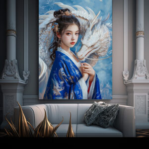 Poster: Girl with Dragon Chinese Zodiac Art