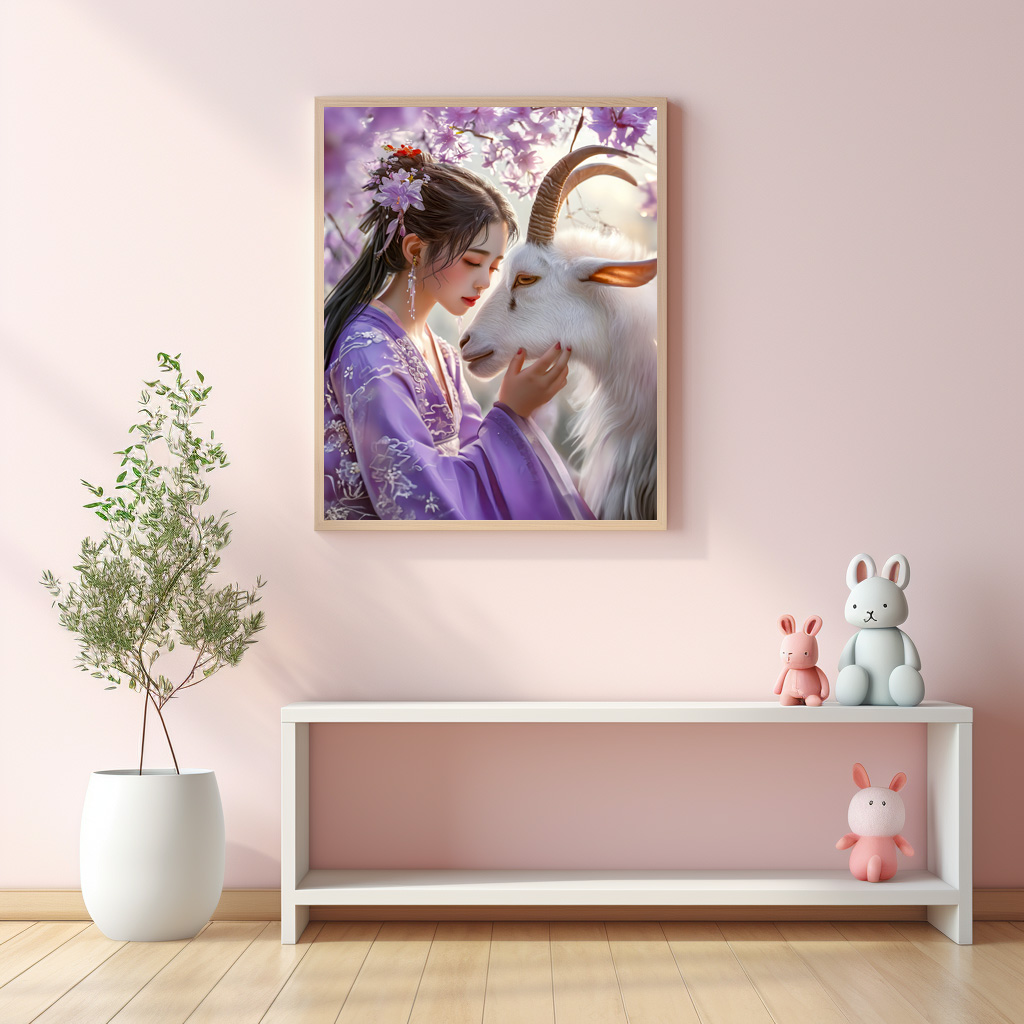 Poster: Girl with Goat Chinese Zodiac Art