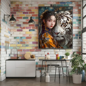 Poster: Girl with Tiger Chinese Zodiac Art